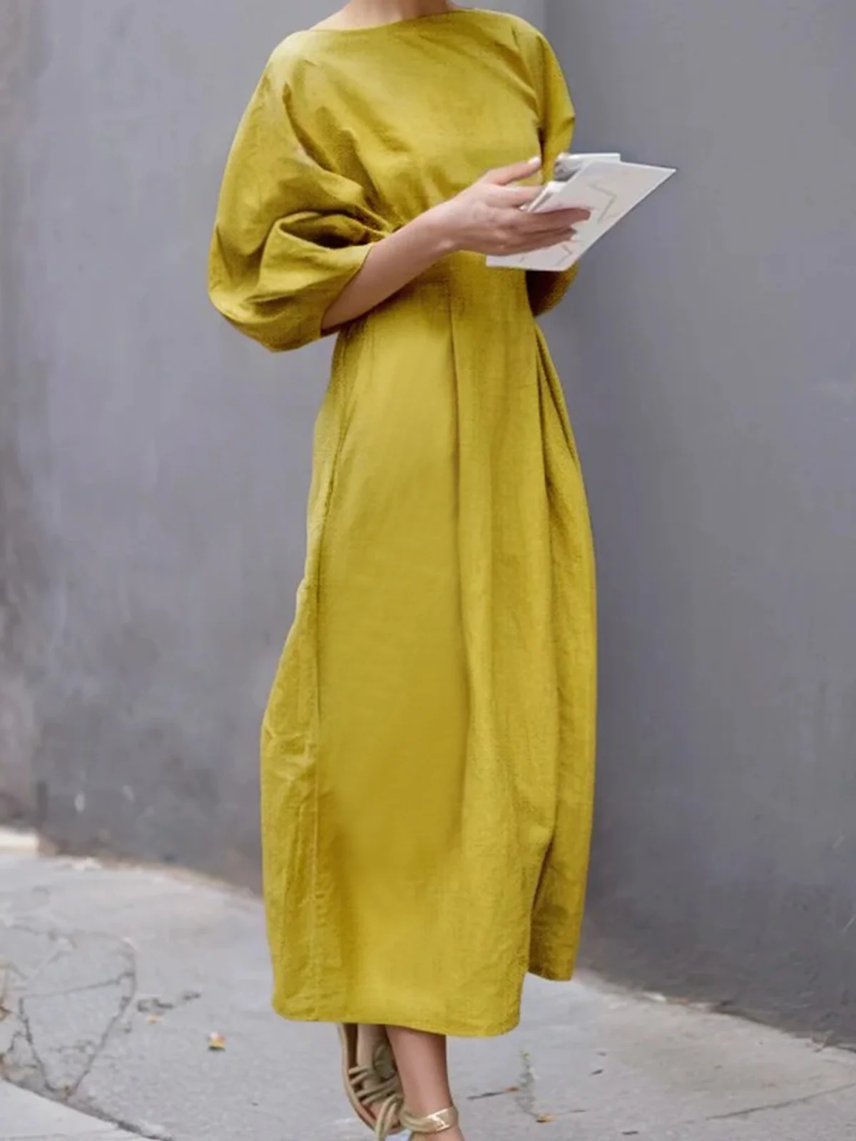 Urban Plain Raglan Sleeve Crew Neck Maxi Dress