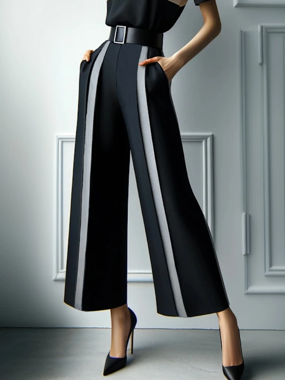 Urban Color Block Fashion Pants No Belt