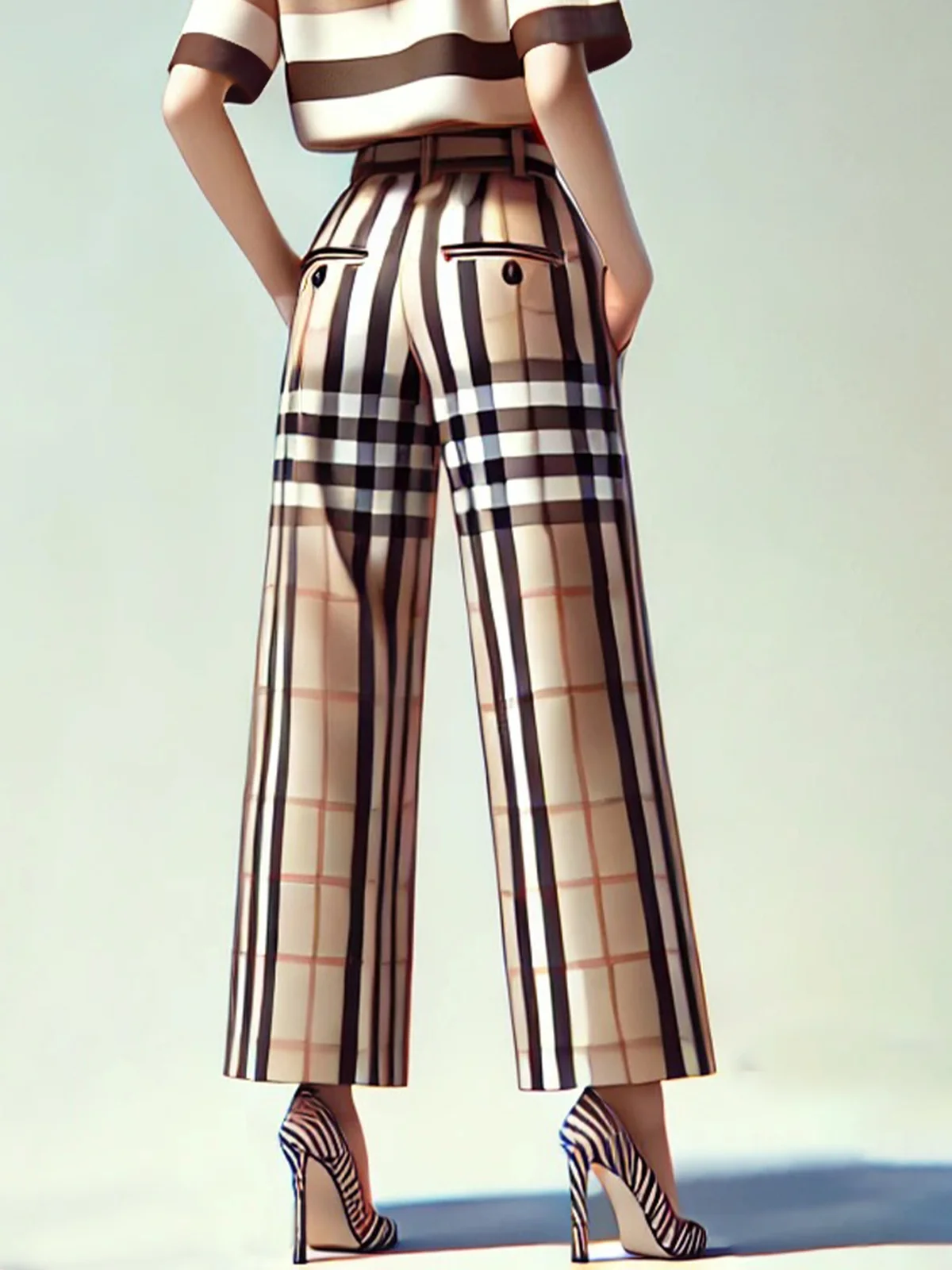 Urban Plaid Wide Leg Pants With Belt