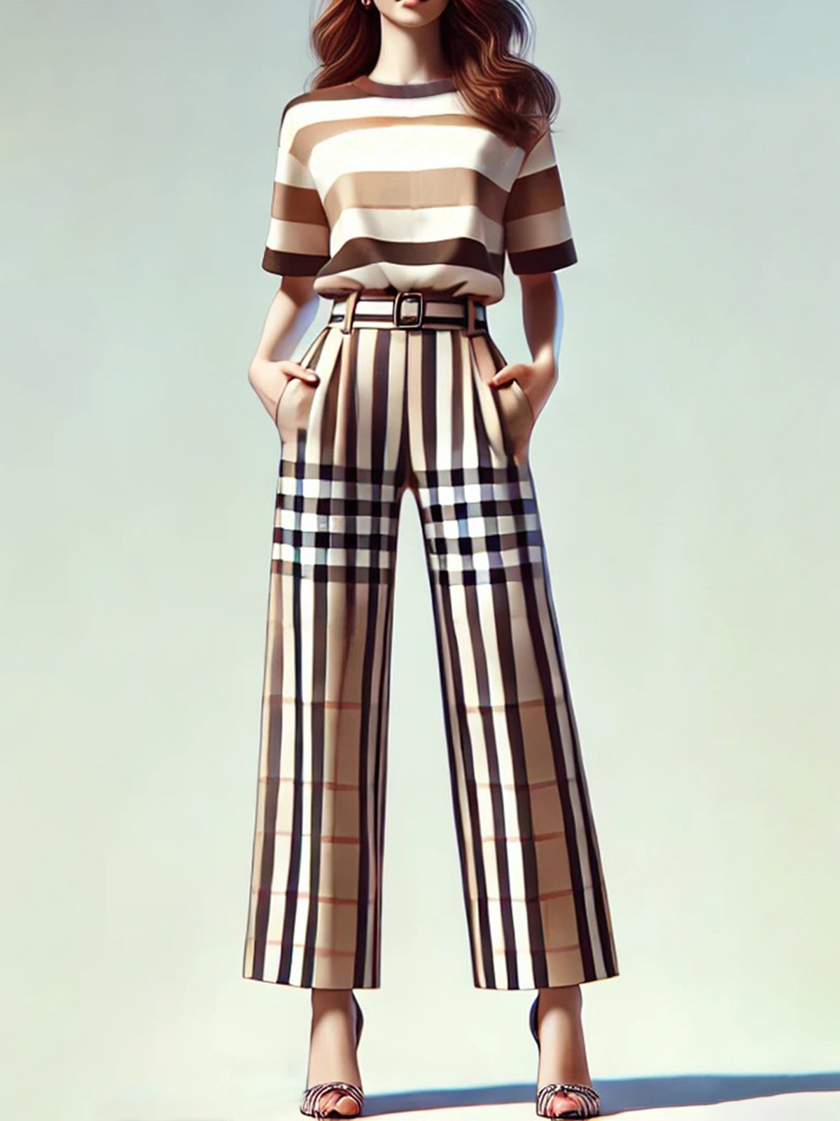 Urban Plaid Wide Leg Pants With Belt