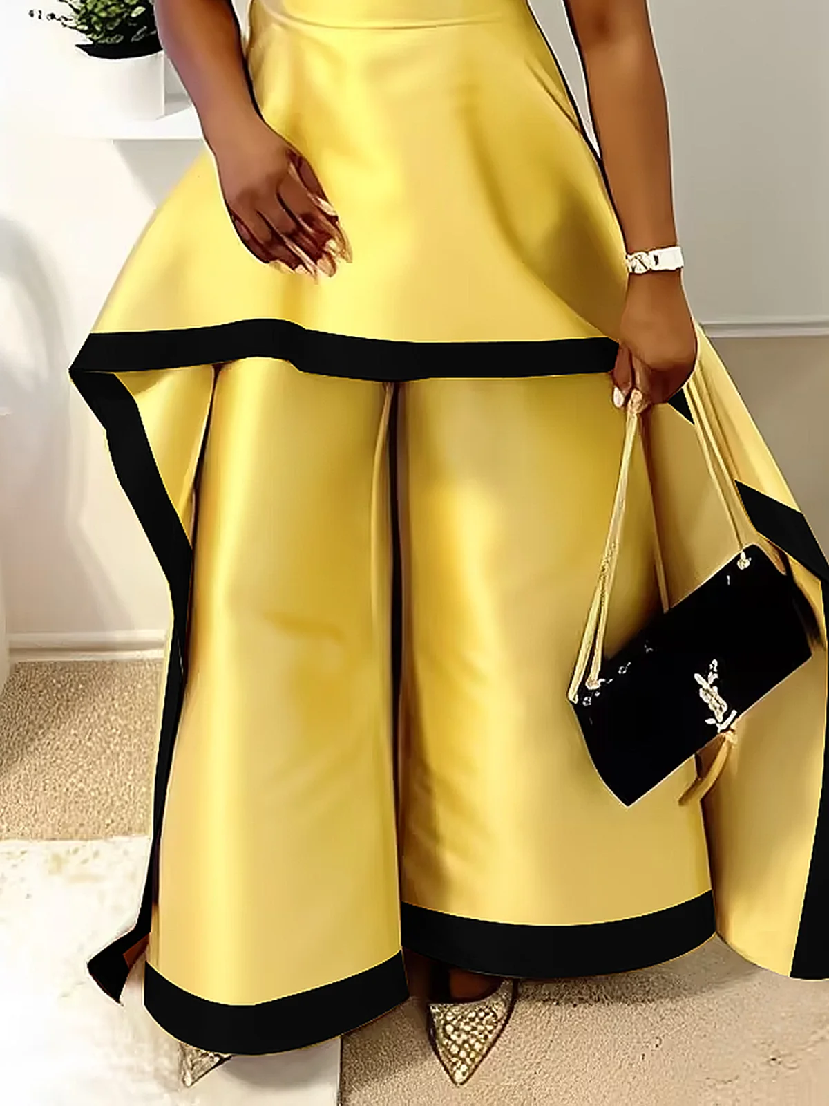 Elegant Color Block  Wide Leg Pants