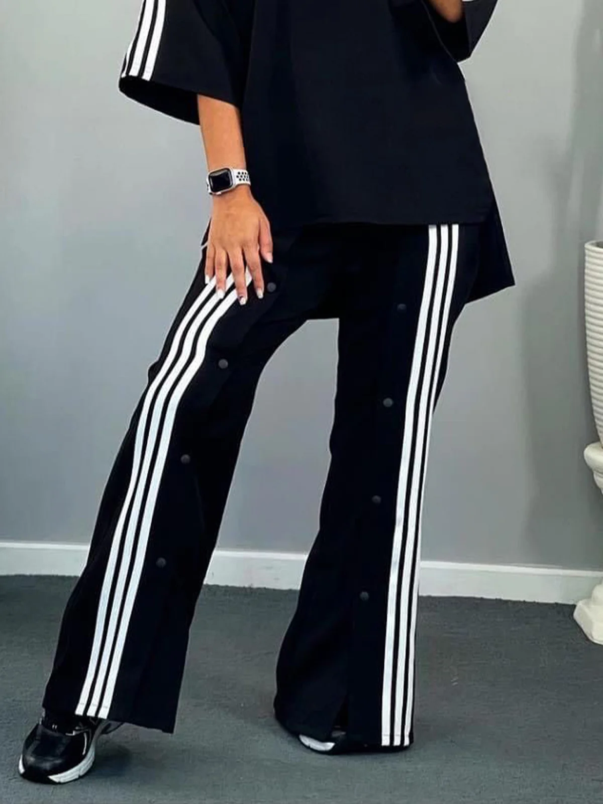 Casual Color Block Wide Leg Pants