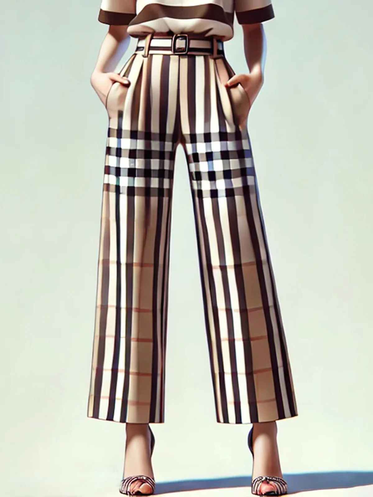 Urban Plaid Wide Leg Pants With Belt