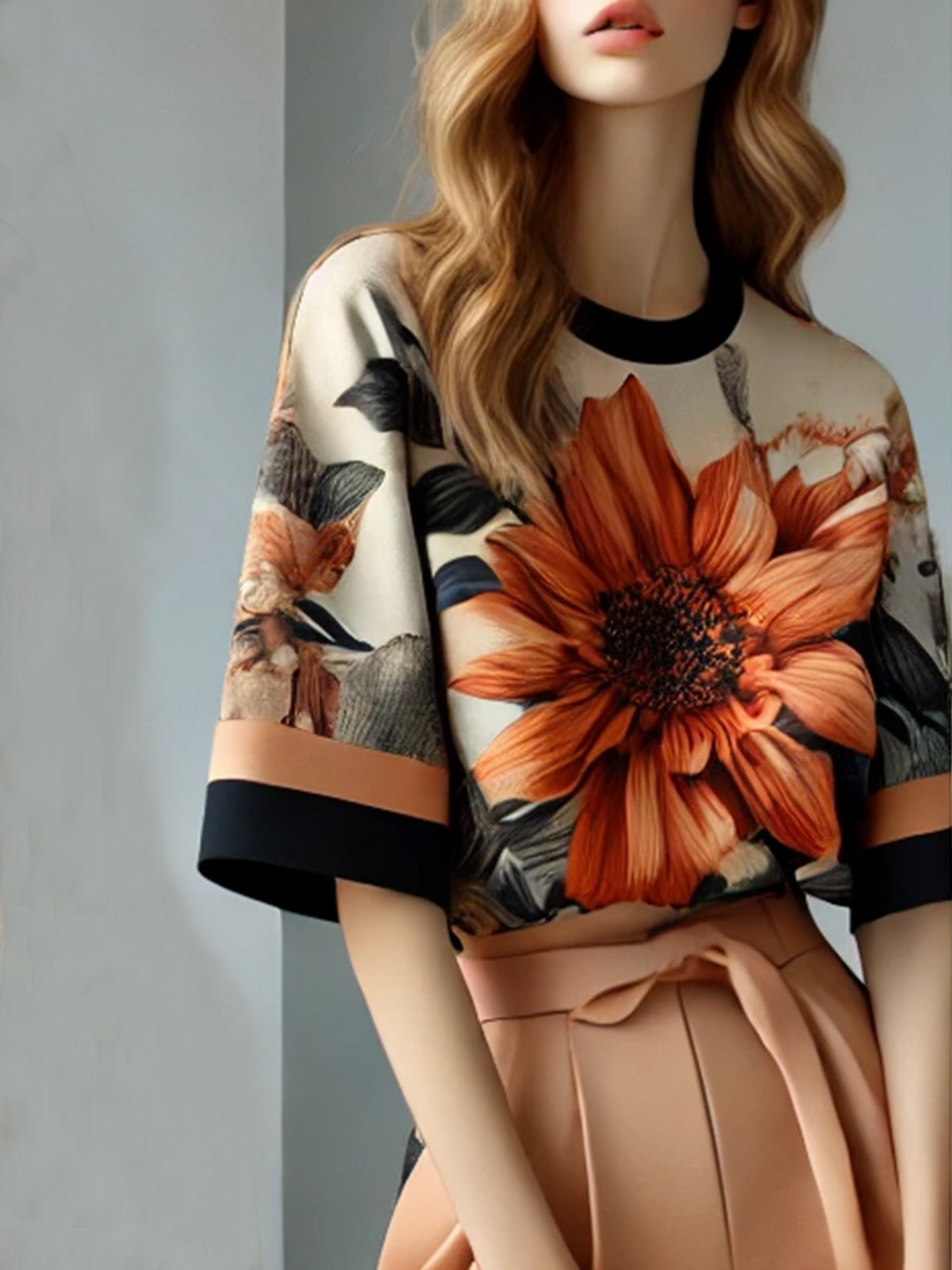 Casual Floral Crew Neck Half Sleeve T-shirt