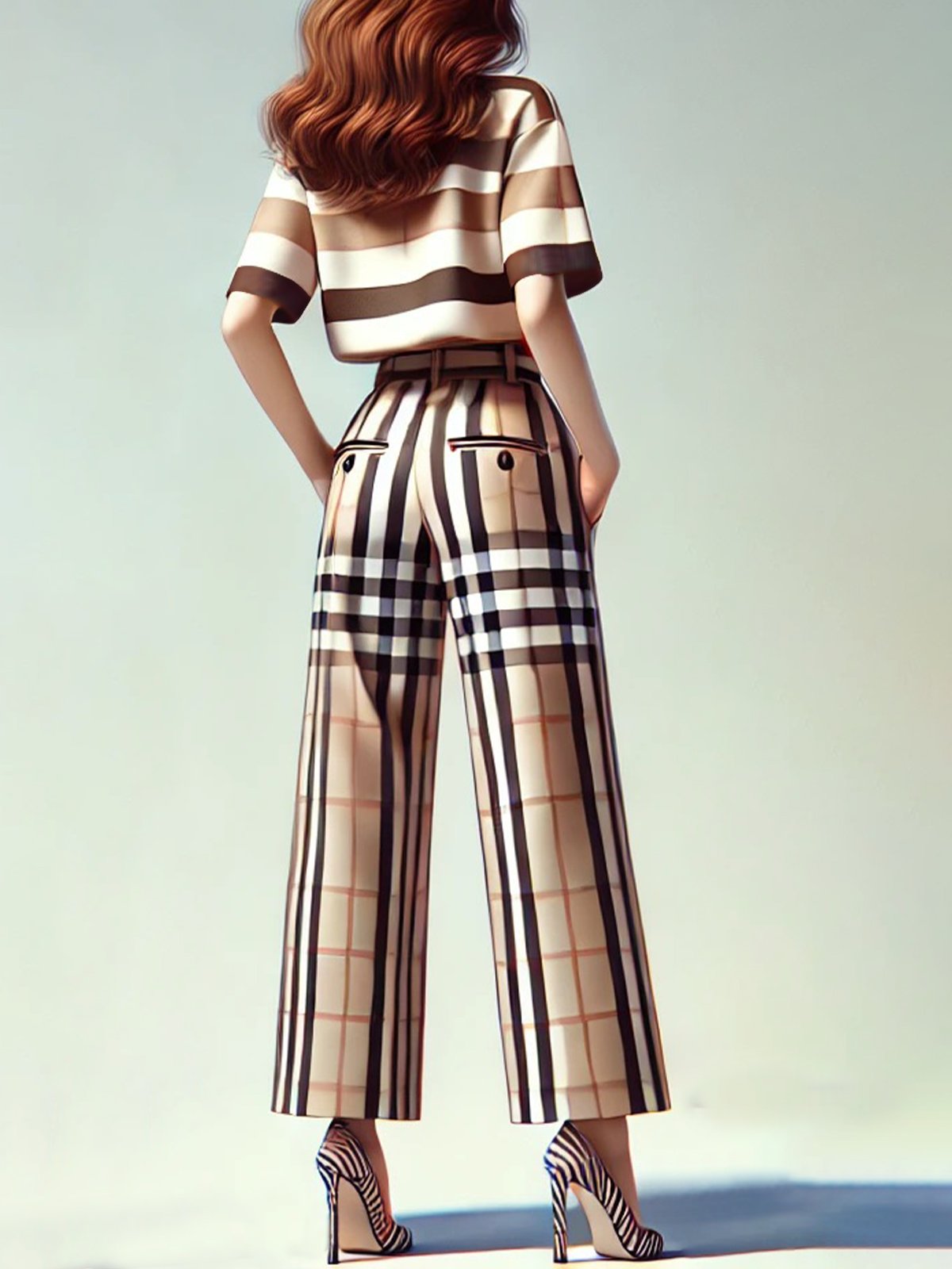 Urban Plaid Wide Leg Pants With Belt