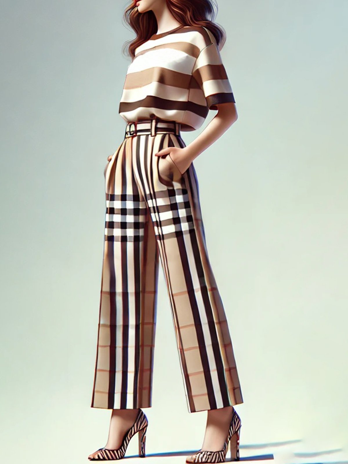 Urban Plaid Wide Leg Pants With Belt