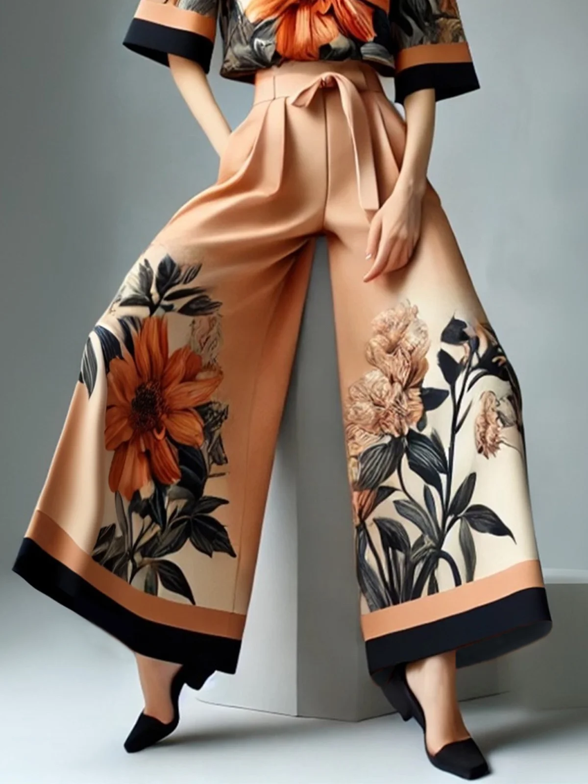 Casual Floral Loosen Wide Leg Pants