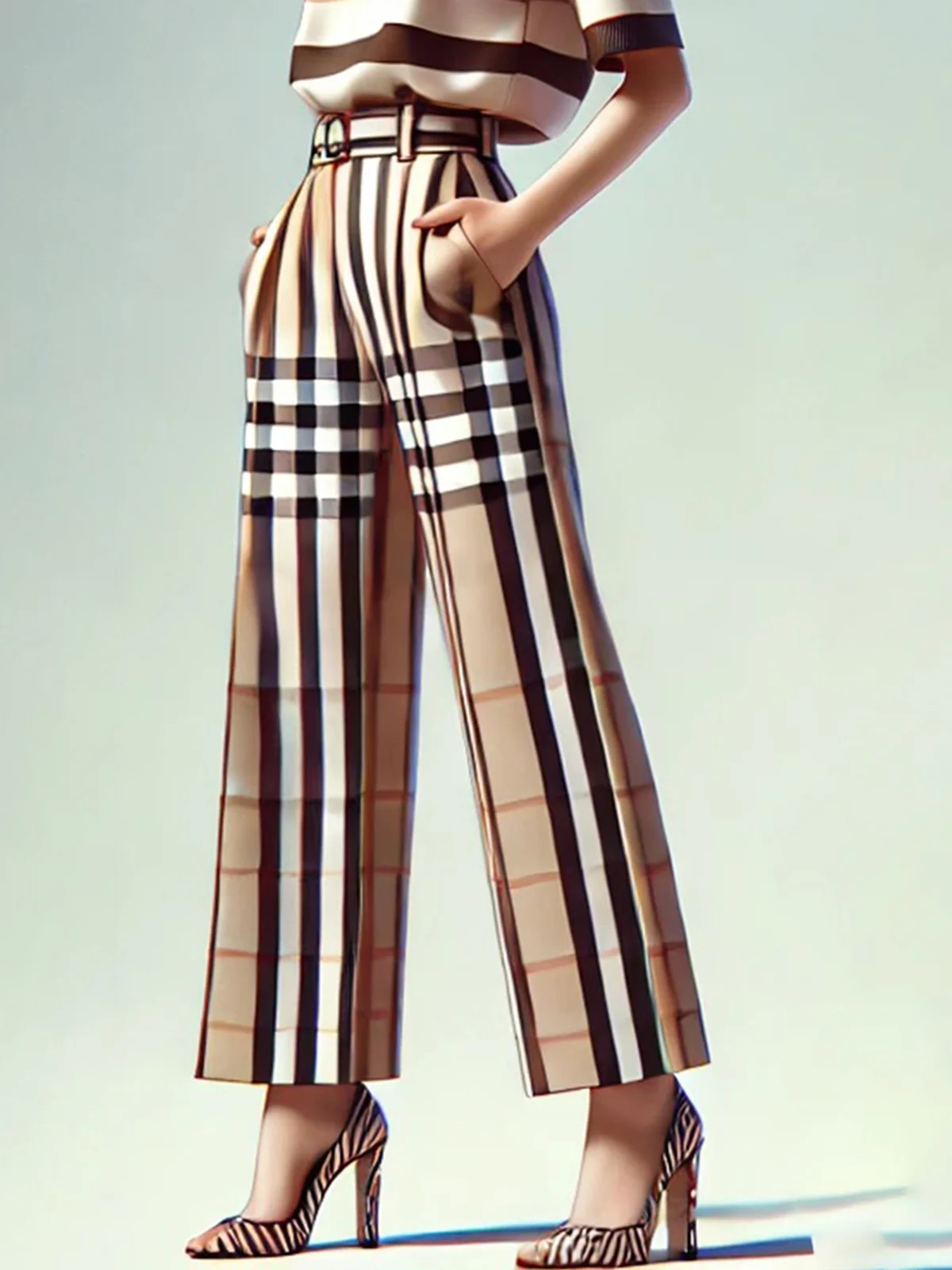 Urban Plaid Wide Leg Pants With Belt