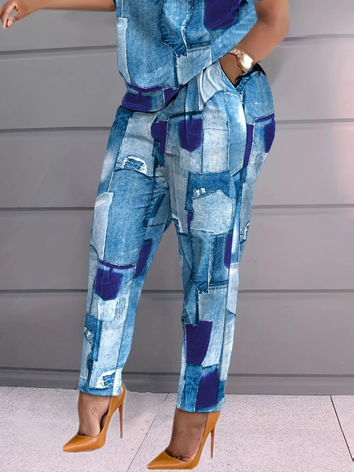 Casual Denim Print Graphic Slim Fit Pants