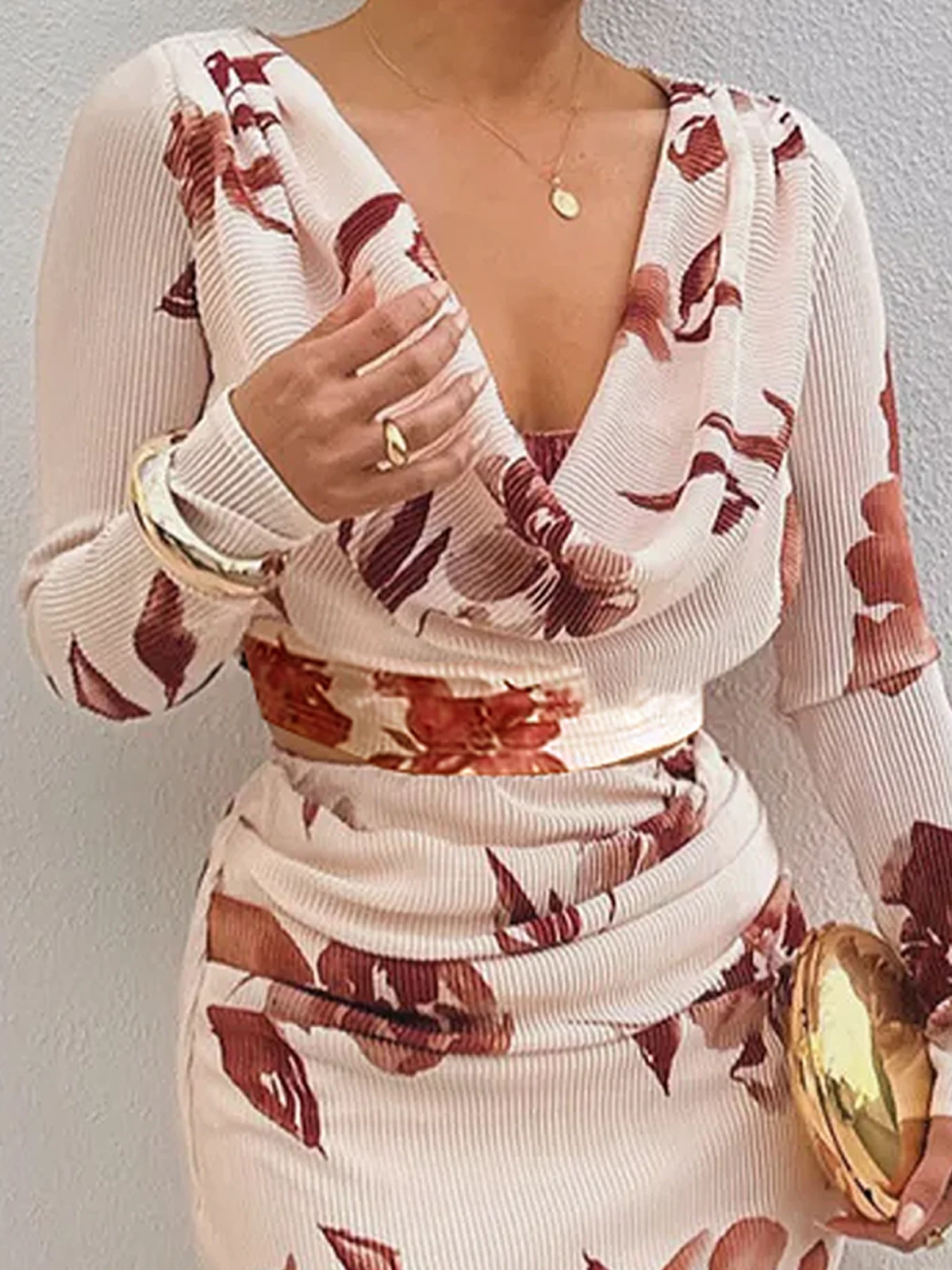 Elegant Floral Printing Cowl Neck Blouse