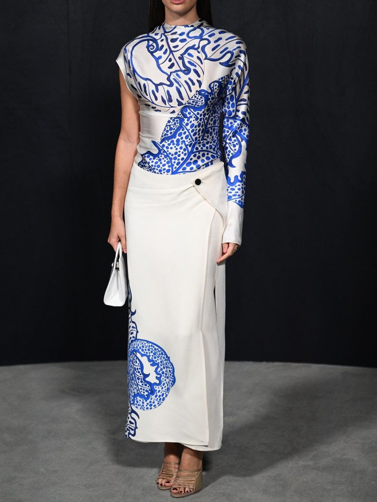 Elegant Side-Slit Random Print Maxi Skirt