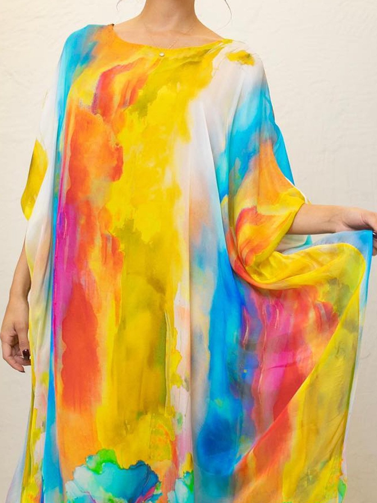 Vacation Ombre Raglan Sleeve Crew Neck Maxi Dress