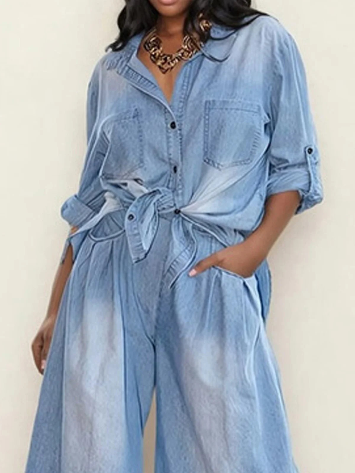 Urban Plain Distressing Denim Shirt