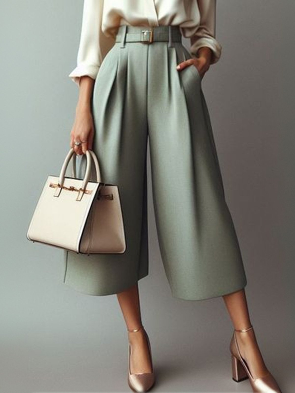 Urban Plain Fashion Wide Leg Pants With Belt