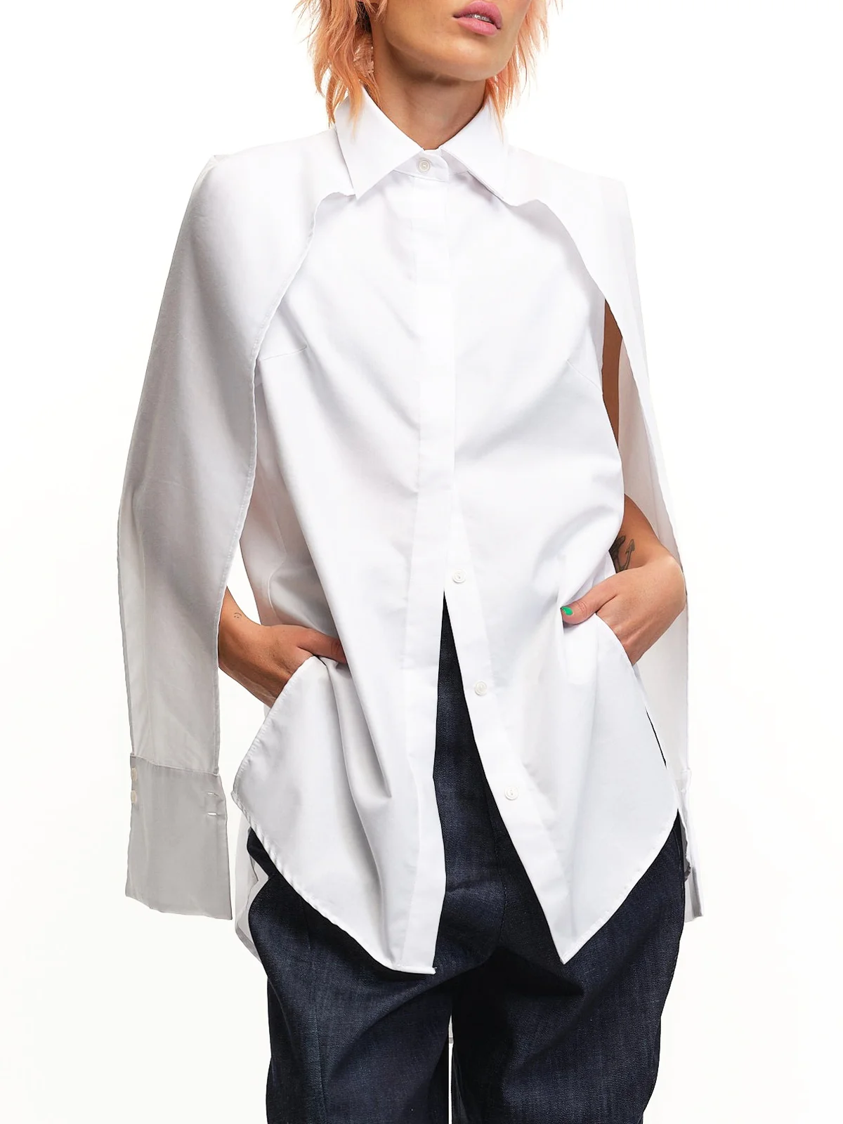 Cotton Urban Plain Irregular Craftsmanship Shirt