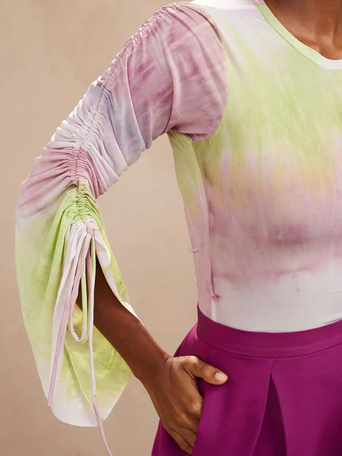 Urban Tie-Dye Pattern Drawstring  Blouse