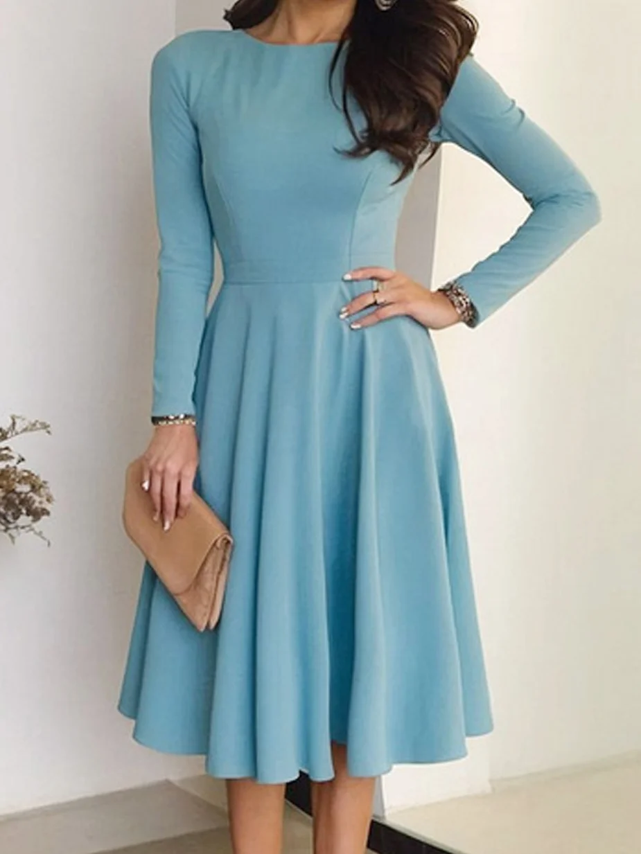 Urban Plain Crew Neck Knee Length Dress