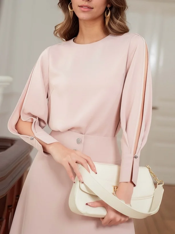 Elegant Plain Crew Neck Blouse