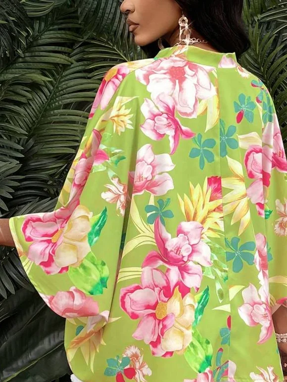 Vacation Floral Printing Dolman Sleeve Blouse