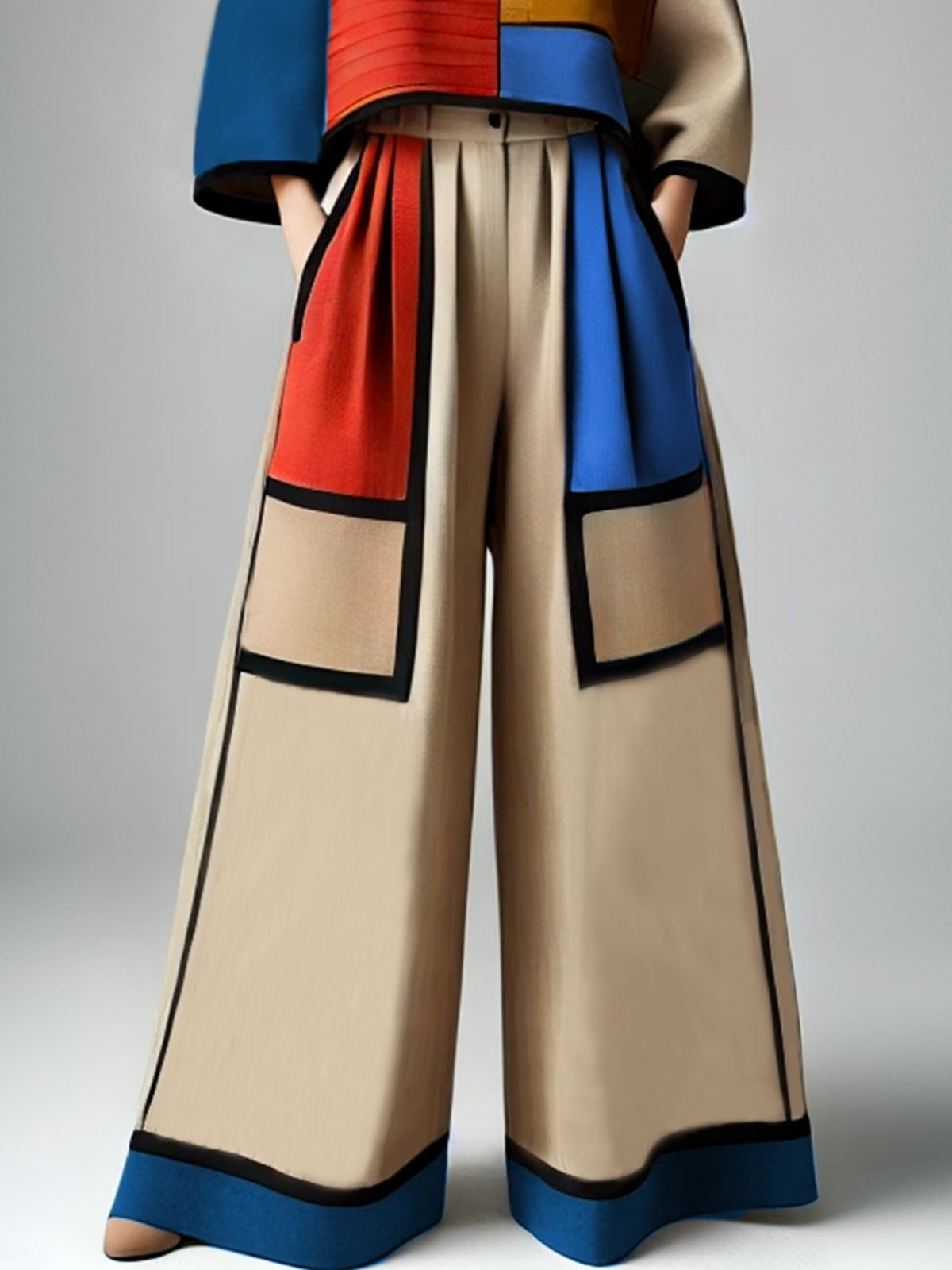 Casual Color Block Fashion Wide Leg Pants