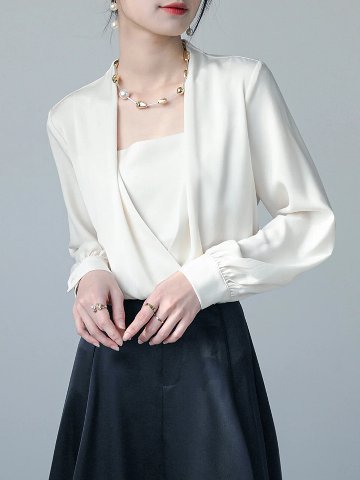 Elegant Plain Irregular Craftsmanship Square Neck Blouse