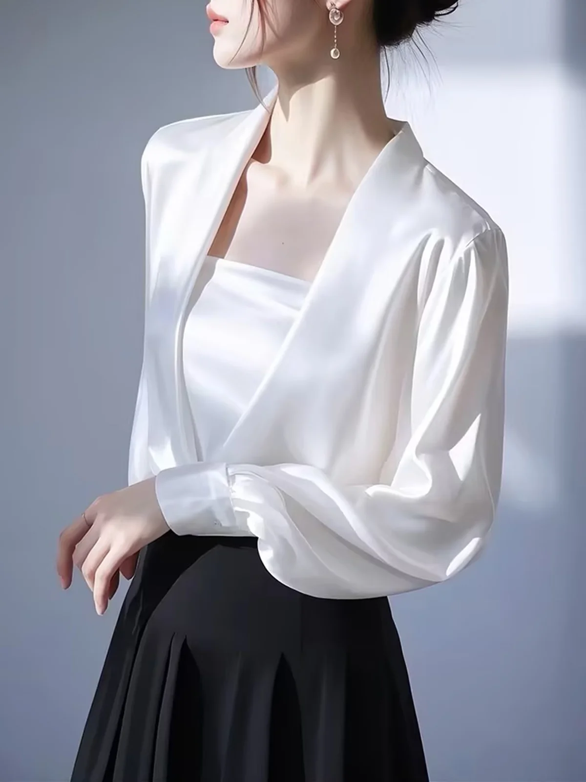 Elegant Plain Irregular Craftsmanship Square Neck Blouse