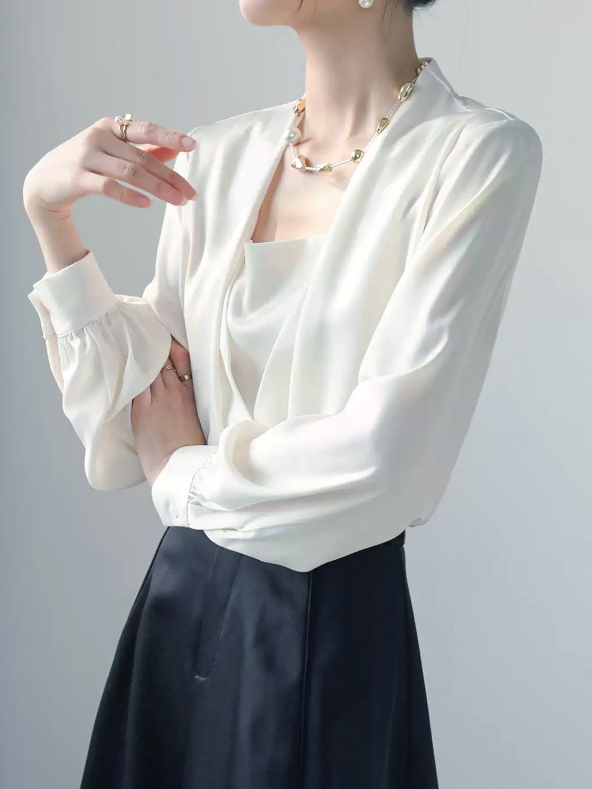 Elegant Plain Irregular Craftsmanship Square Neck Blouse