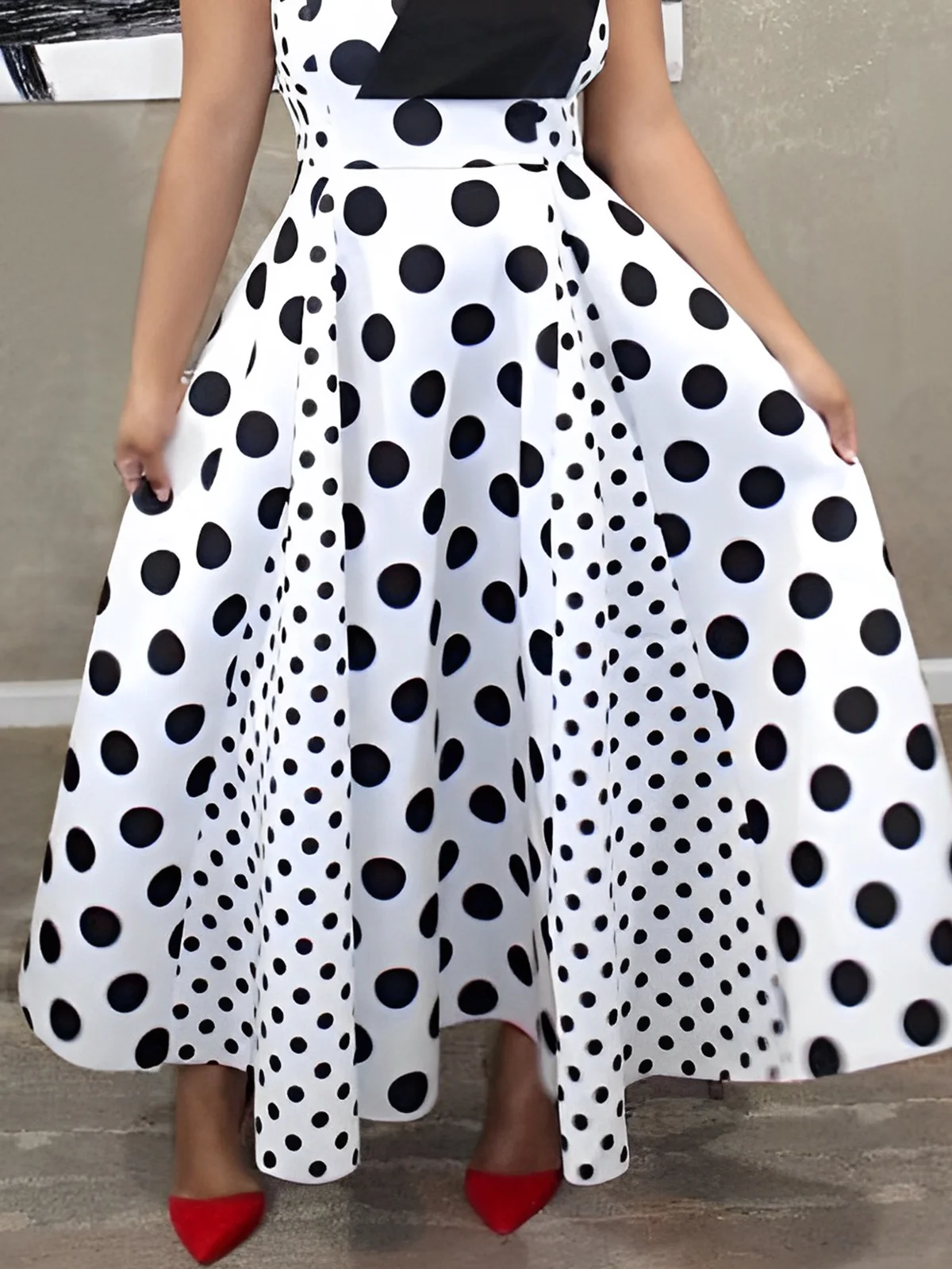 Elegant Polka Dots Bow  Maxi Dress