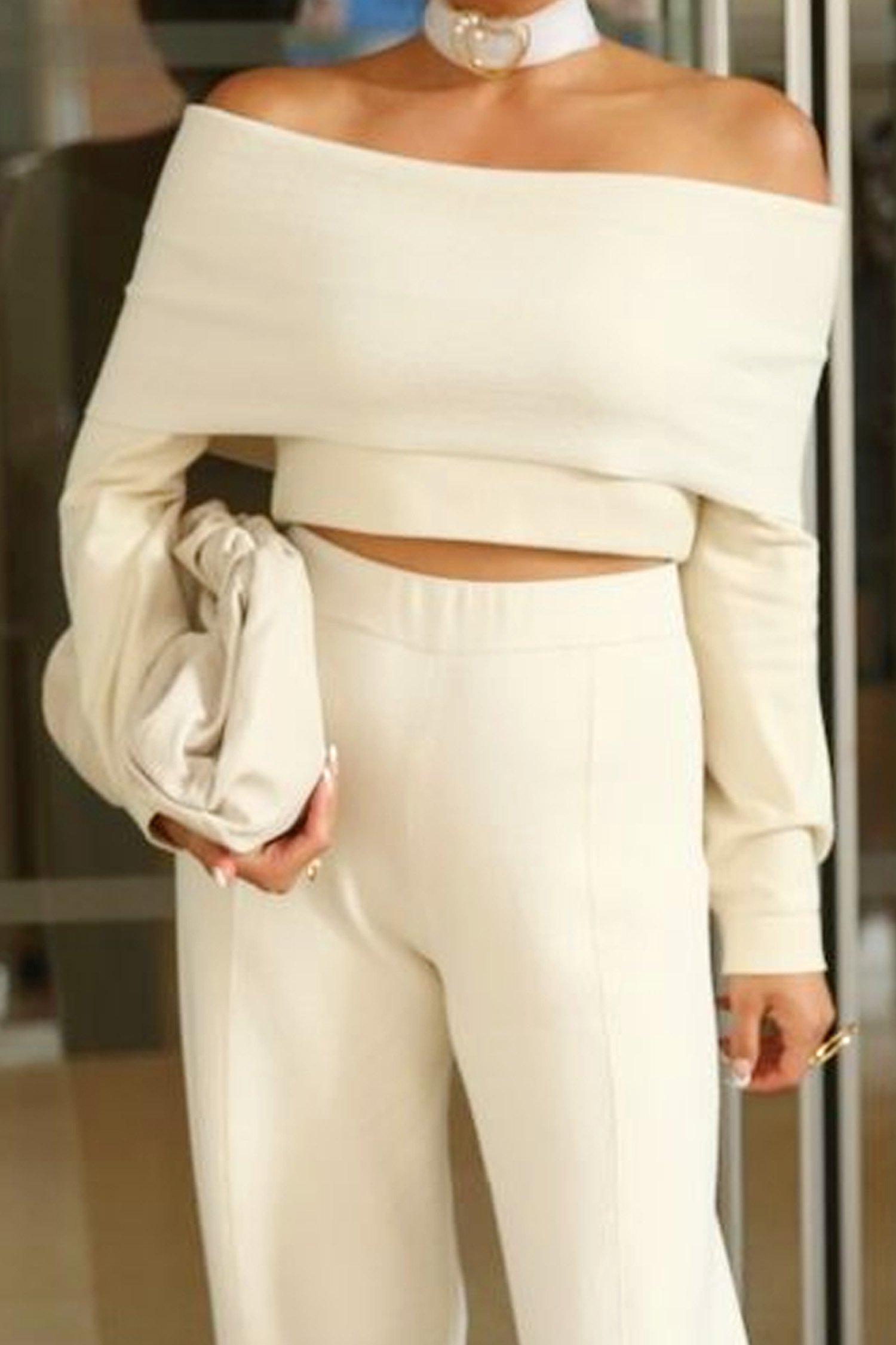 Urban Plain Cold Shoulder Off Shoulder Sleeve Blouse