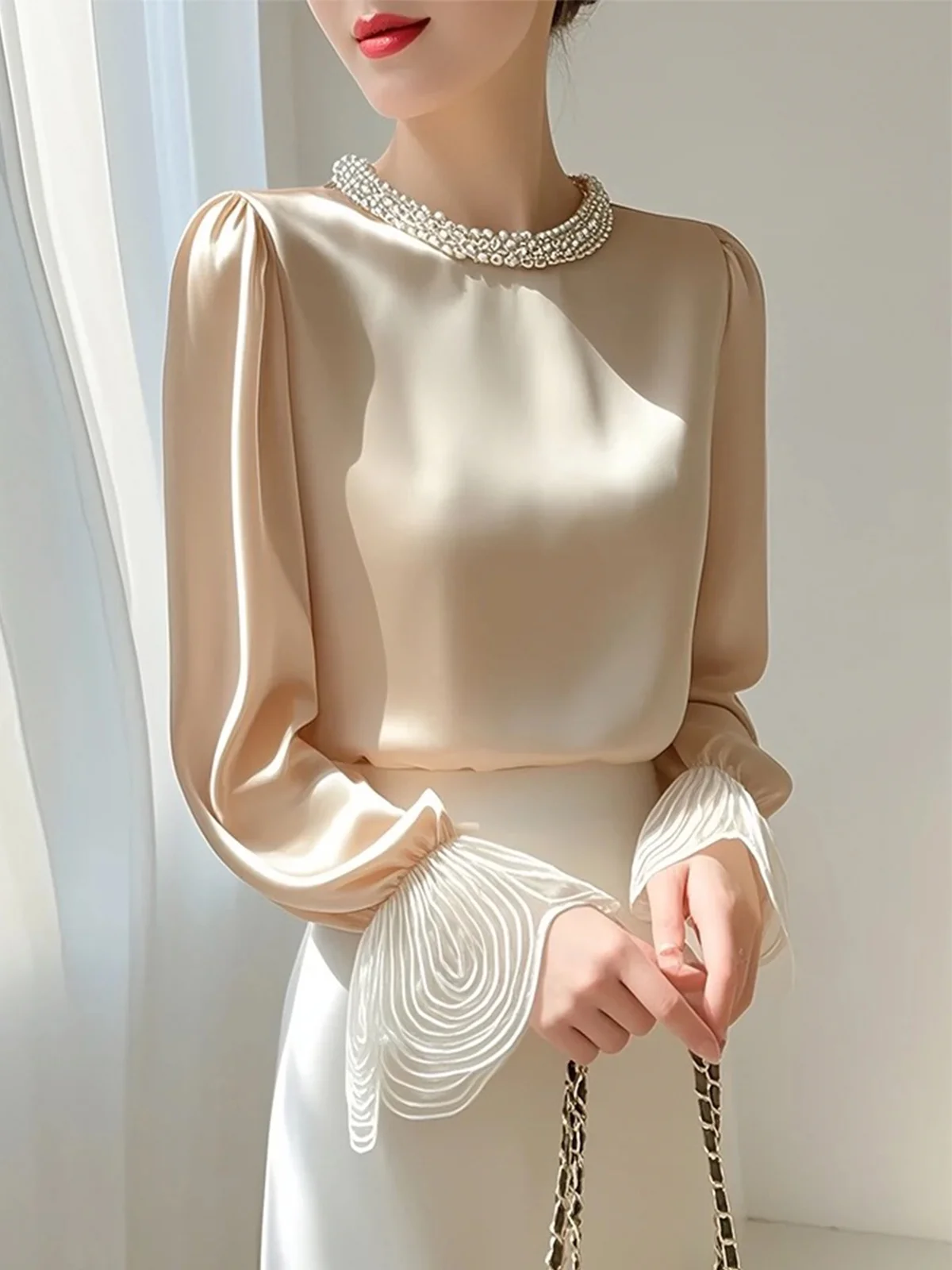 Elegant Plain Crew Neck Blouse