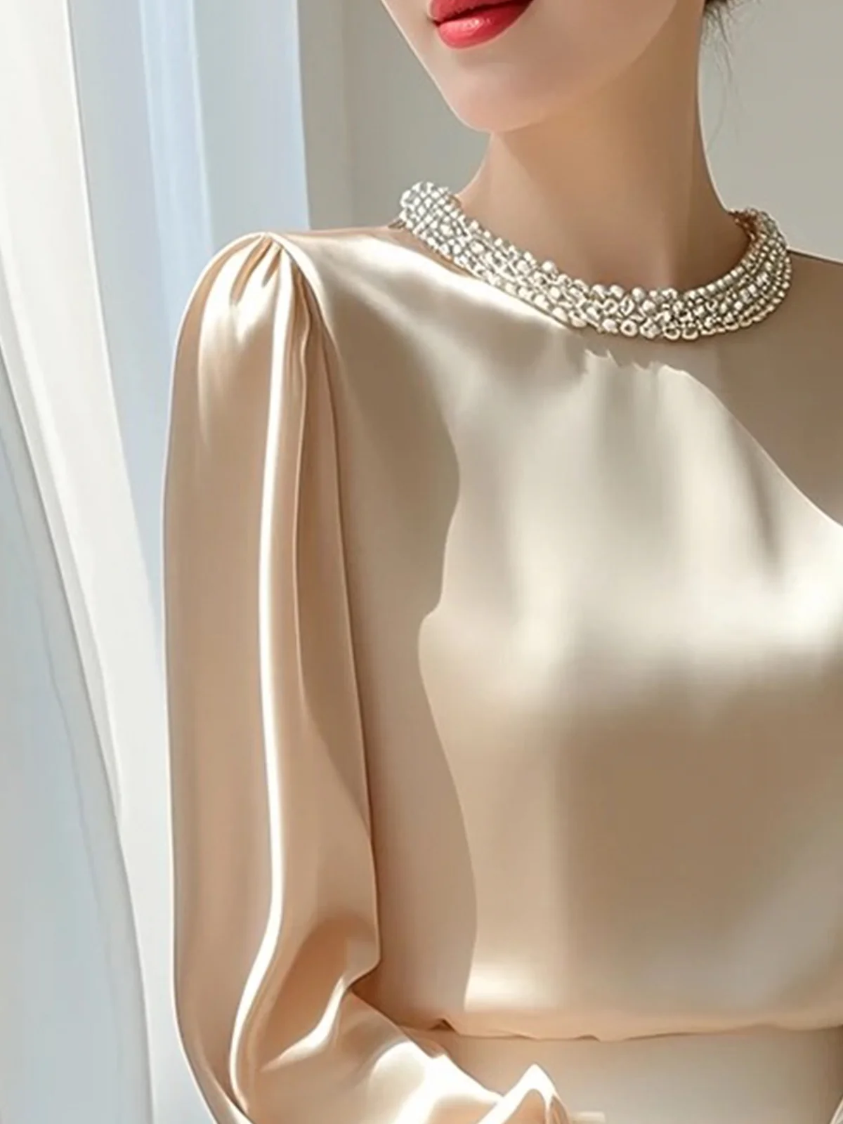 Elegant Plain Crew Neck Blouse