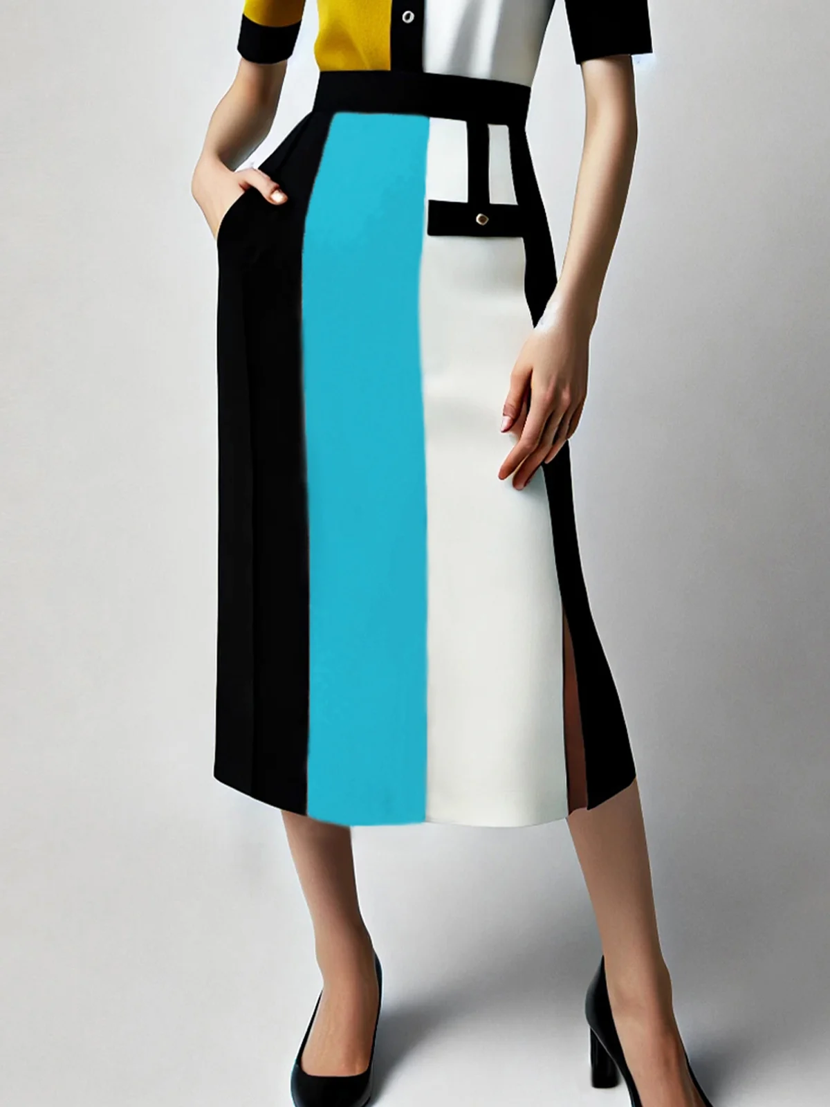 Urban Color Block Midi Skirt