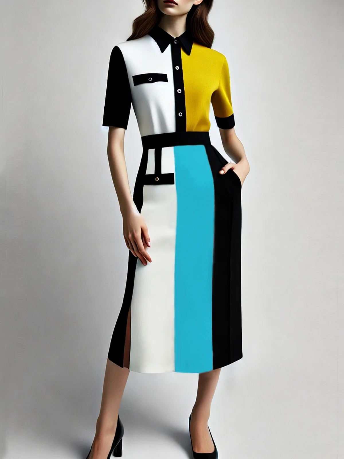 Urban Color Block Midi Skirt