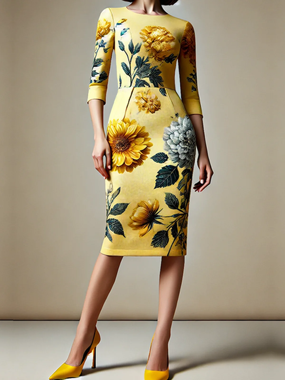 Elegant Floral  Knee Length Dress