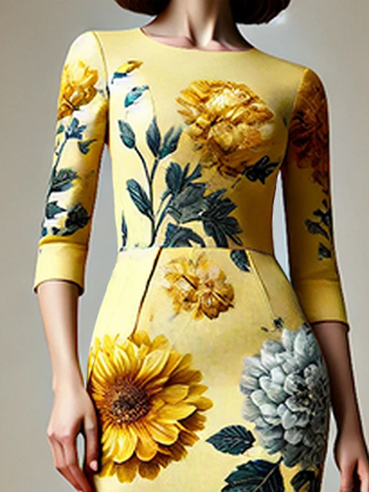 Elegant Floral  Knee Length Dress