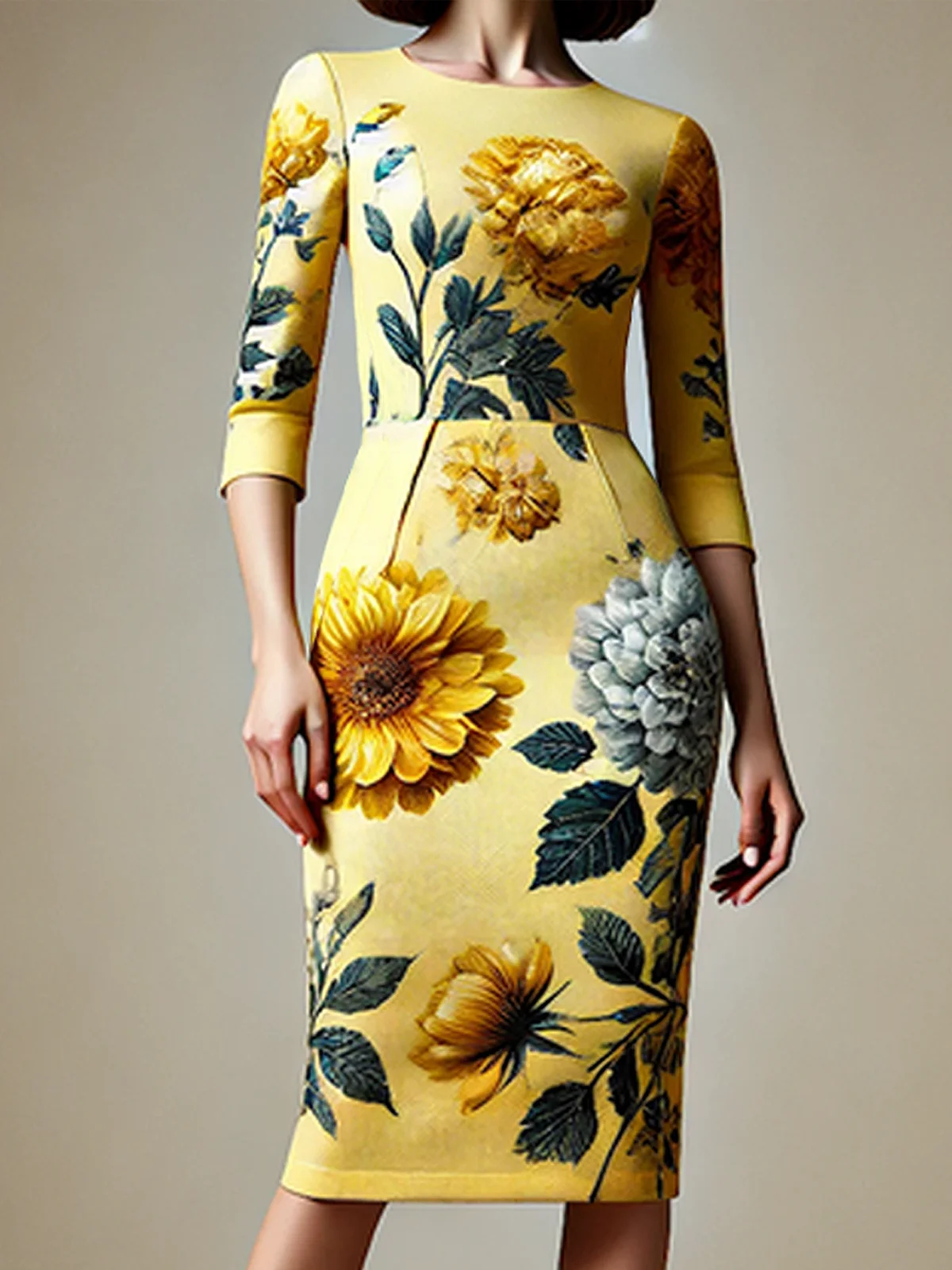 Elegant Floral  Knee Length Dress