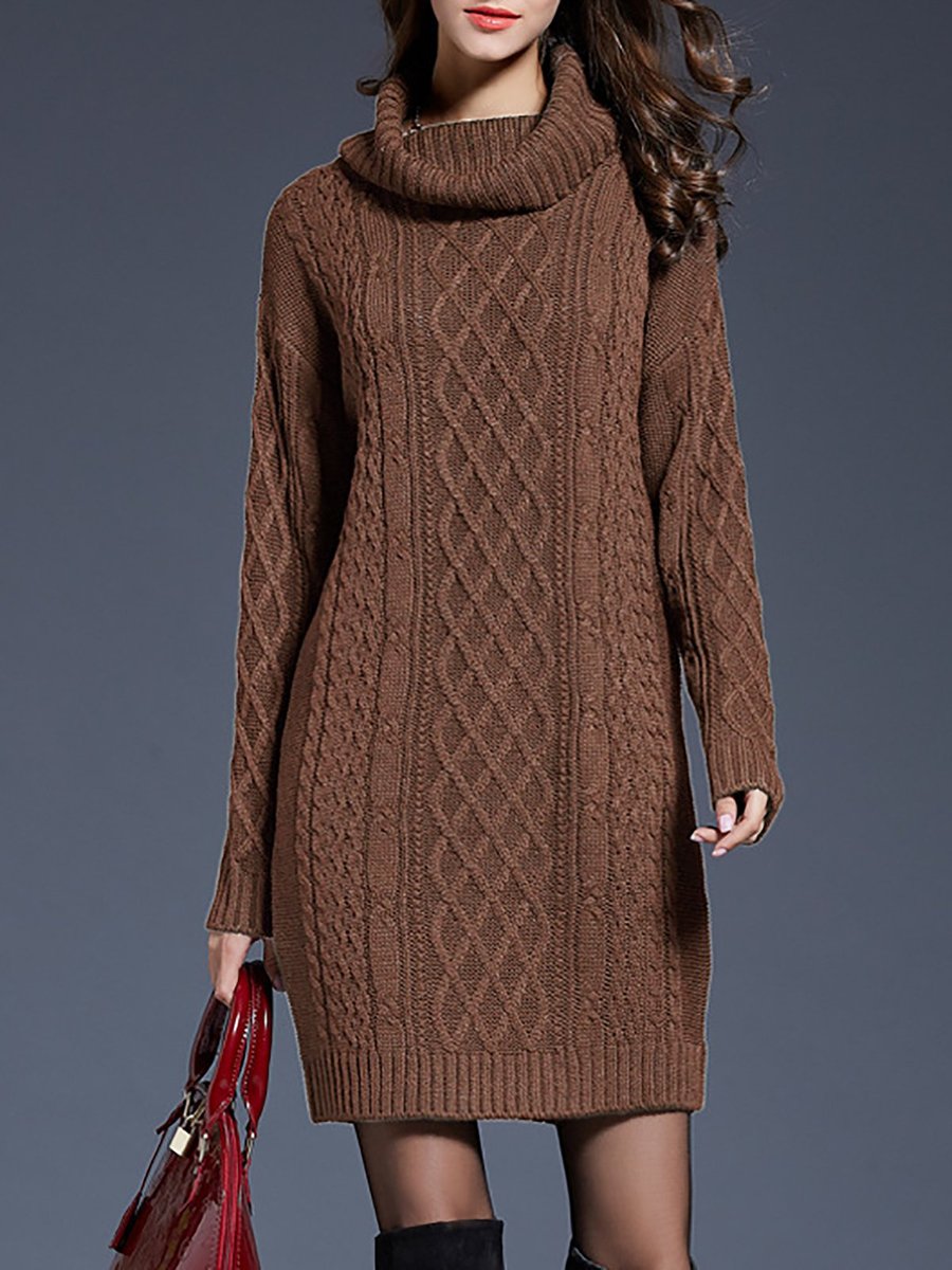 Solid Elegant Cowl Neck Shift Sweater Dress - StyleWe.com