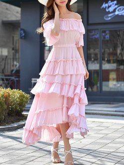 pink frill sleeve dress