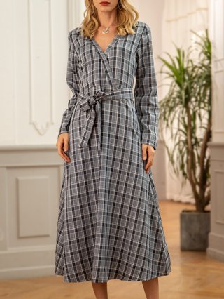 plaid midi dress with sleeves