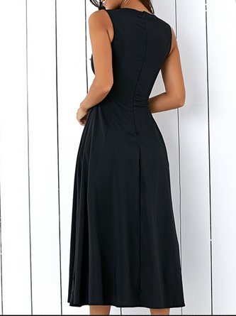 Black A-line Pockets Sleeveless Elegant Crew Neck Dress
