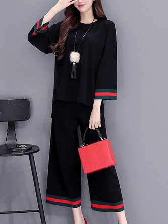 Shift Long Sleeve Paneled Crew Neck Top With Pant Two-Piece Set