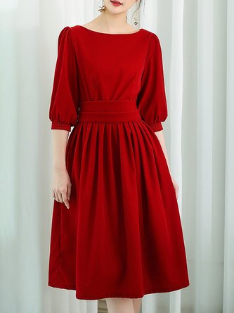 boat neck red dress