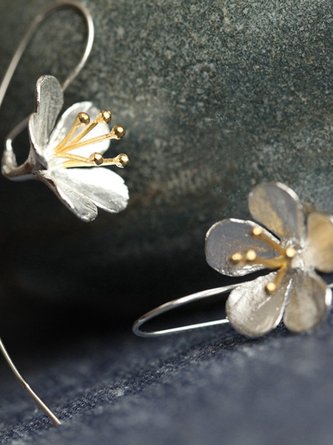 Handmade Party Bohemia Women Lady Long Girlfriend Female Silver Fashion Elegant Daisy Flowers Earrings