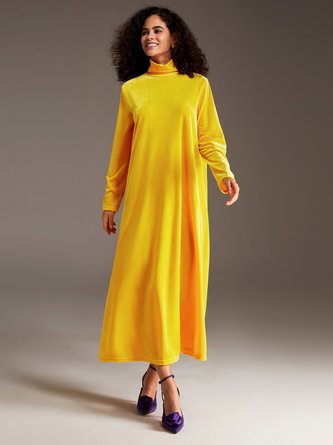 Elegant Velvet Plain Long Sleeve Dress