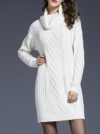 Solid Elegant Cowl Neck Shift Sweater Dress