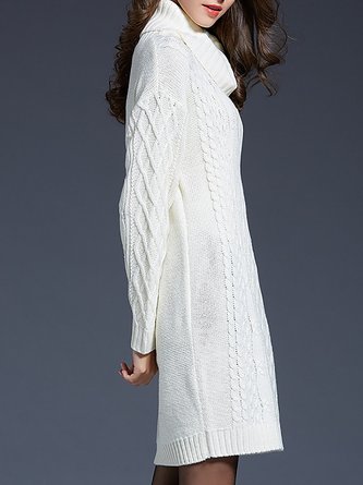 Solid Elegant Cowl Neck Shift Sweater Dress