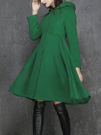 3 Colors Pockets Solid Elegant A-Line Lady's Winter Skirt Coats With Hoodie