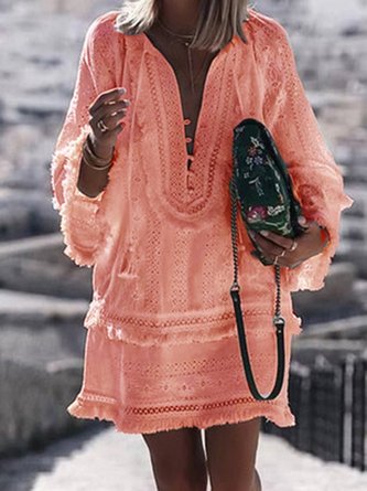 Long Sleeve V Neck Casual Vacation Dress