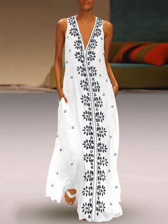 V Neck Women Summer Dresses Vintage Dress