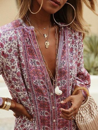5 Colors Summer Bohemian Style V Neck Sexy Printed Dress